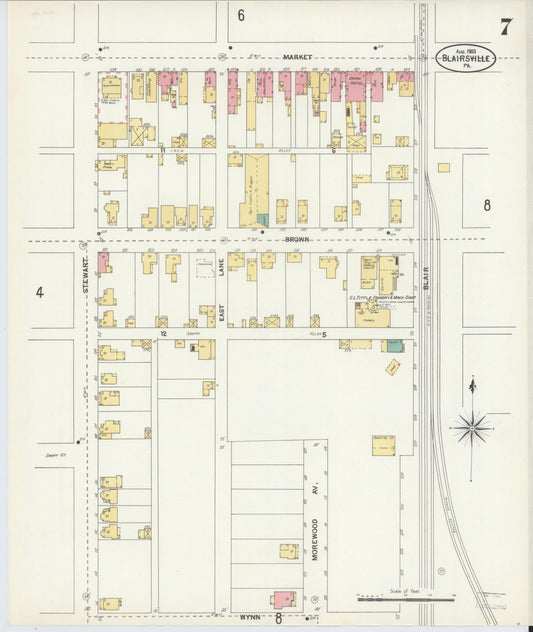 Sanborn Fire Insurance Map from Blairsville, Indiana County, Pennsylvania (1903), Sheet #0007 - Historic Sanborn Fire Insurance Map Print, vintage old map wall art, antique decor, genealogy gift, Blairsville Indiana map
