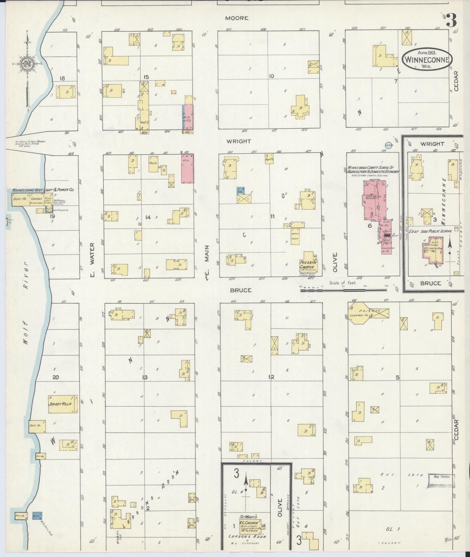 Sanborn Fire Insurance Map from Winneconne, Winnebago County, Wisconsin (1913), Sheet #0003 - Complete Map Set gallery image, historic Sanborn map, vintage wall art, Wisconsin Wisconsin