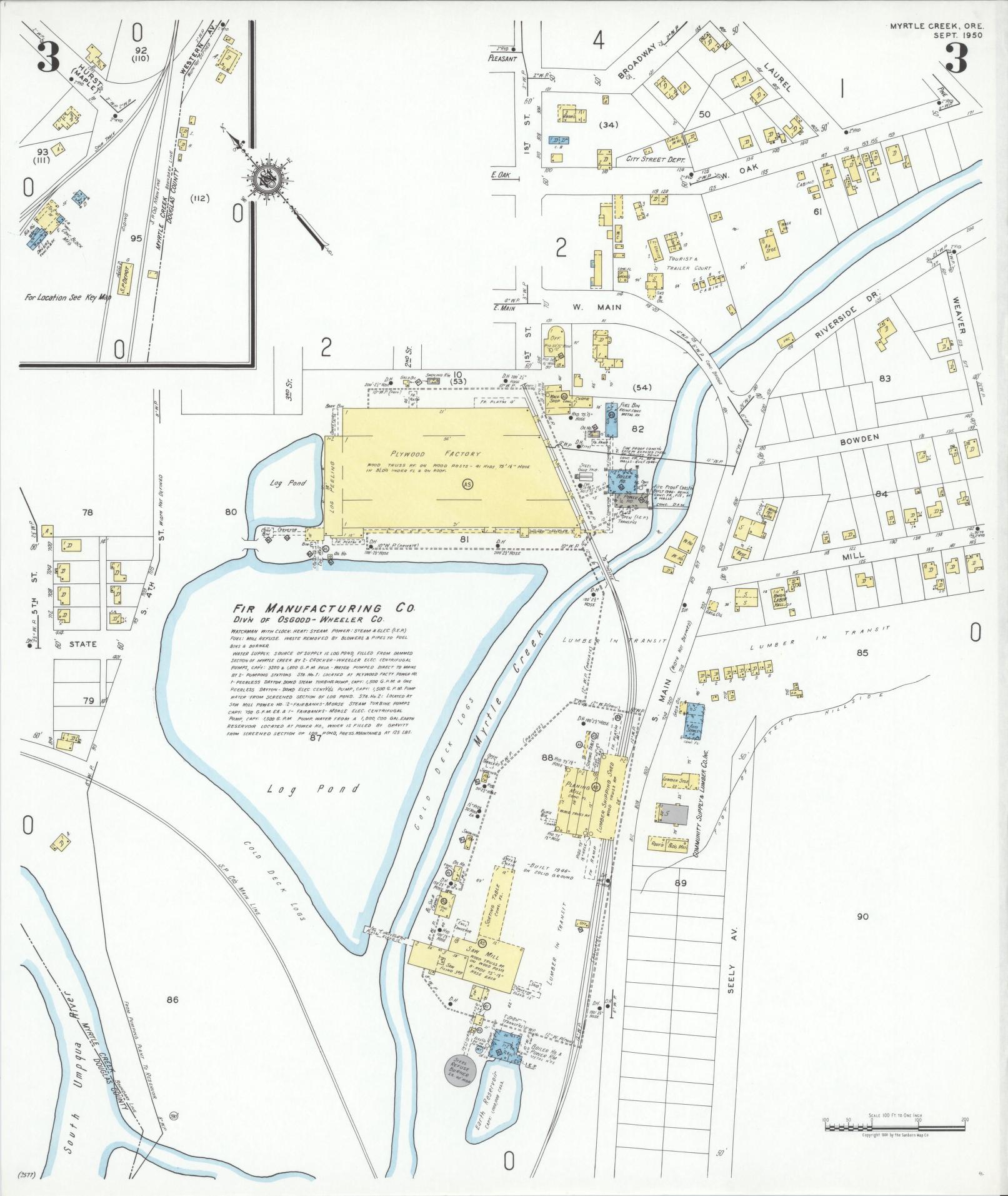 Sanborn Fire Insurance Map from Myrtle Creek, Douglas County, Oregon (1950), Sheet #0003 - Historic Sanborn Fire Insurance Map Print, vintage old map wall art, antique decor, genealogy gift, Oregon Oregon map