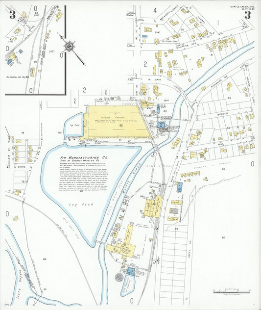Sanborn Fire Insurance Map from Myrtle Creek, Douglas County, Oregon (1950), Sheet #0003 - Historic Sanborn Fire Insurance Map Print, vintage old map wall art, antique decor, genealogy gift, Oregon Oregon map