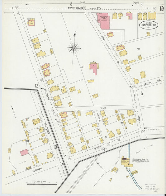 Sanborn Fire Insurance Map from Greensburg, Westmoreland County, Pennsylvania (1903), Sheet #0009 - Historic Sanborn Fire Insurance Map Print, vintage old map wall art, antique decor, genealogy gift, Pennsylvania Pennsylvania map