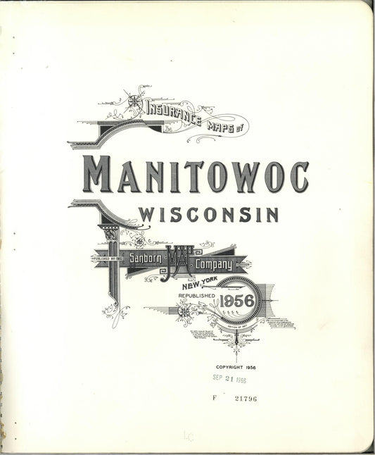 Sanborn Fire Insurance Map from Manitowoc, Manitowoc County, Wisconsin (1956), Sheet #0001 - Historic Sanborn Fire Insurance Map Print, vintage old map wall art, antique decor, genealogy gift, Wisconsin Wisconsin map