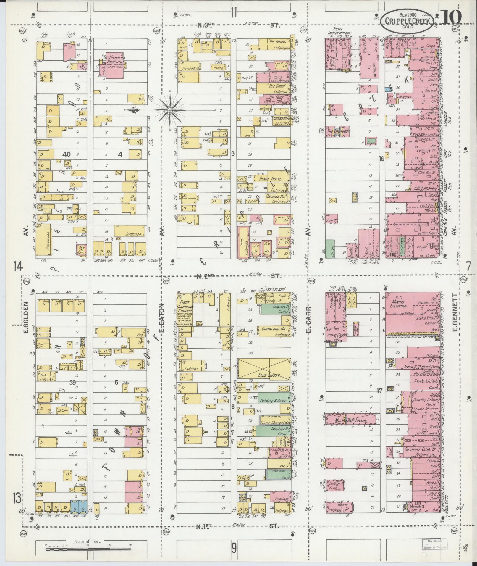 Sanborn Fire Insurance Map from Cripple Creek, Teller County, Colorado (1900), Sheet #0010 - Complete Map Set gallery image, historic Sanborn map, vintage wall art, Colorado Colorado