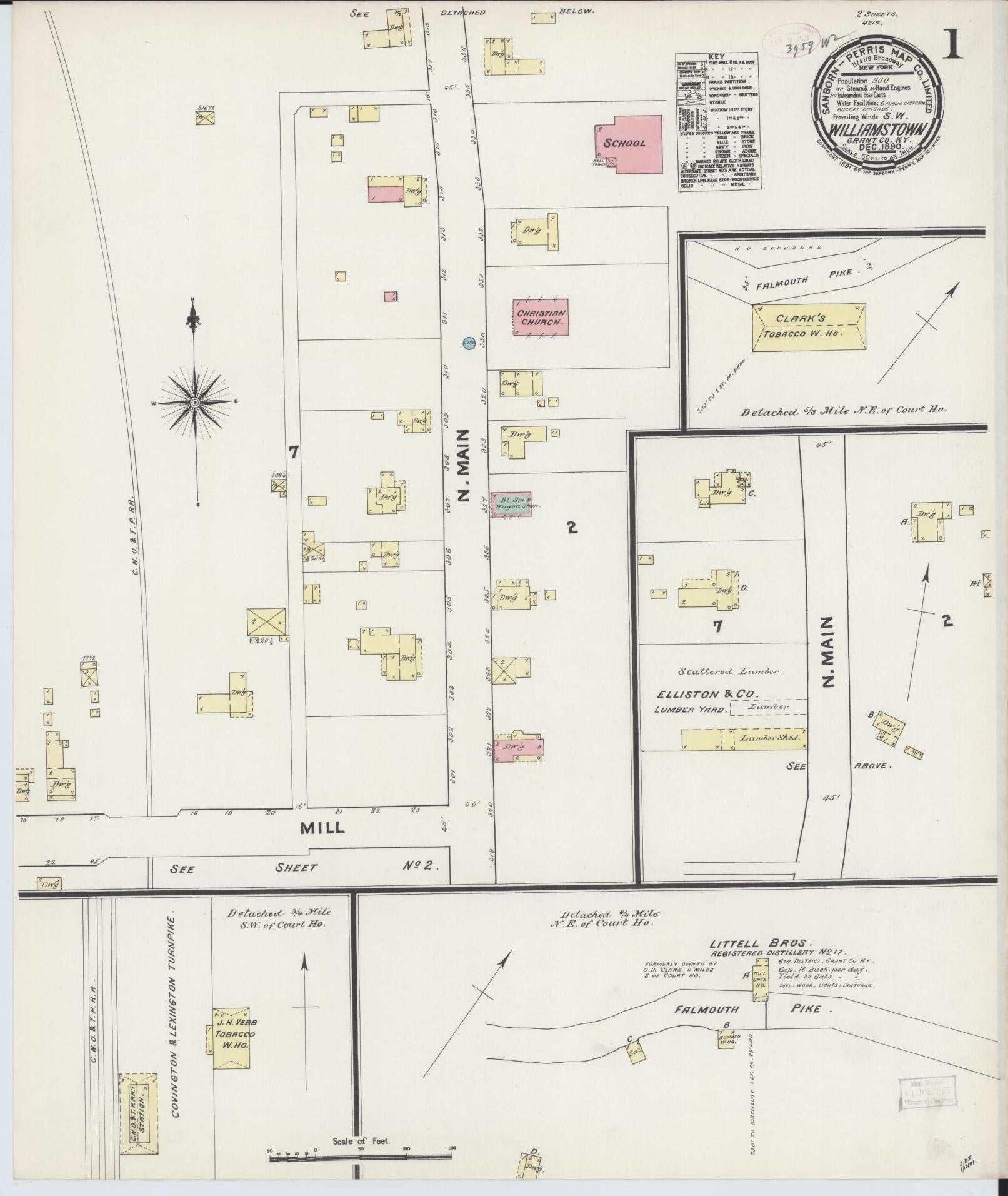 Sanborn Fire Insurance Map from Williamstown, Grant County, Kentucky (1890), Sheet #0001 - Complete Map Set gallery image, historic Sanborn map, vintage wall art, Kentucky Kentucky