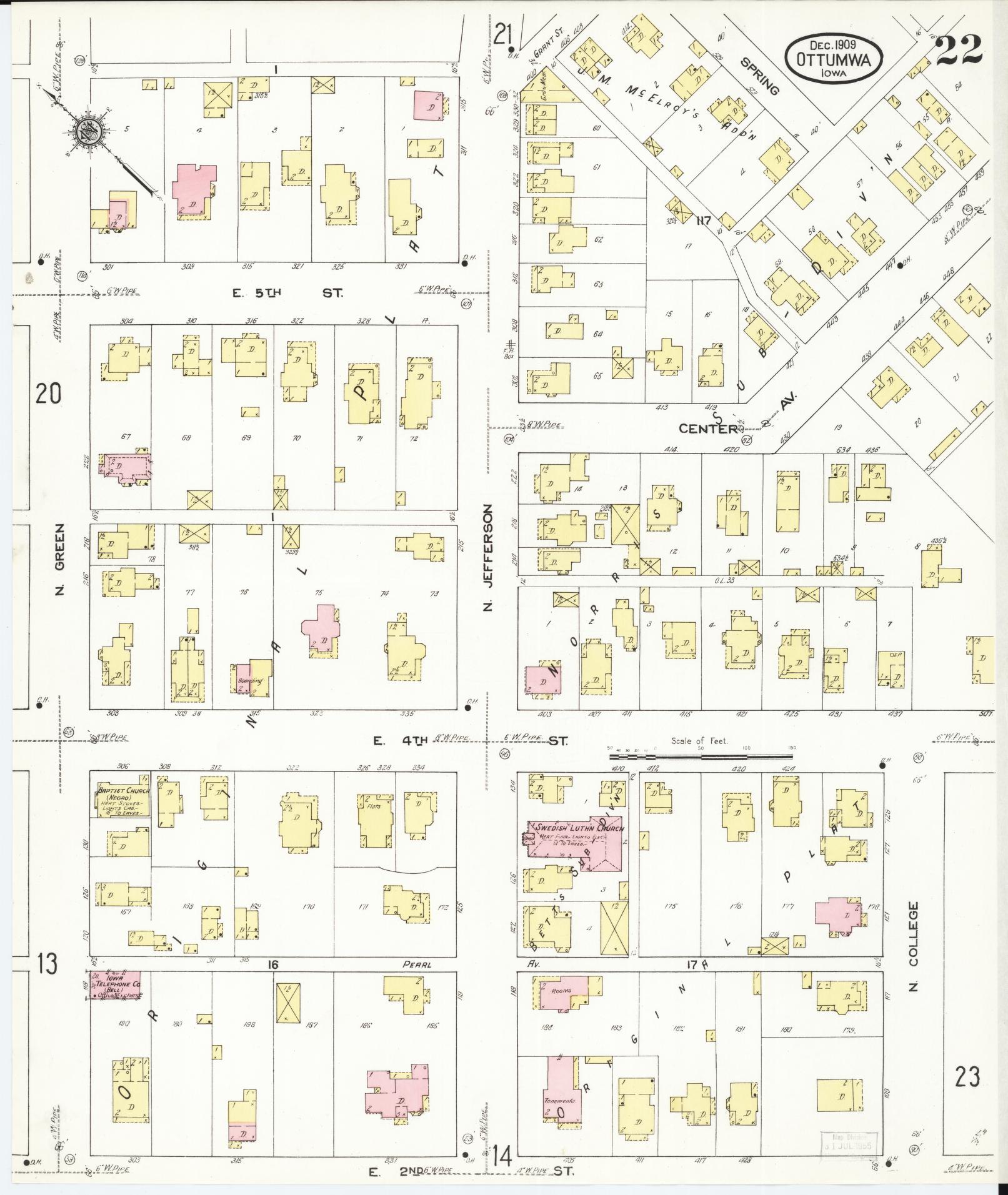 Sanborn Fire Insurance Map from Ottumwa, Wapello County, Iowa (1909), Sheet #0022 - Historic Sanborn Fire Insurance Map Print, vintage old map wall art