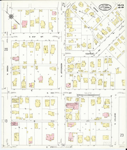 Sanborn Fire Insurance Map from Ottumwa, Wapello County, Iowa (1909), Sheet #0022 - Historic Sanborn Fire Insurance Map Print, vintage old map wall art
