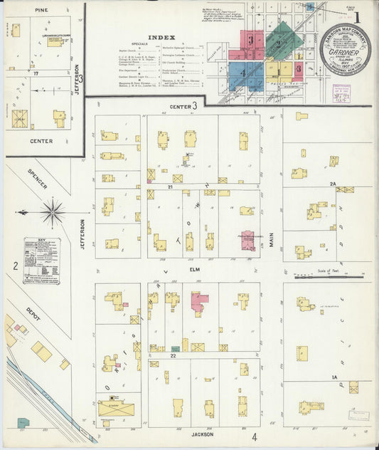 Sanborn Fire Insurance Map from Gardner, Grundy County, Illinois (1907), Sheet #0001 - Historic Sanborn Fire Insurance Map Print, vintage old map wall art, antique decor, genealogy gift, Illinois Illinois map