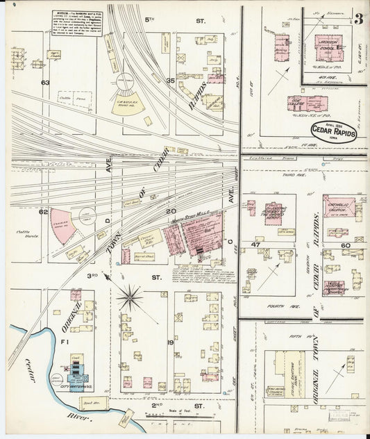 Sanborn Fire Insurance Map from Cedar Rapids, Linn County, Iowa (1884), Sheet #0003 - Historic Sanborn Fire Insurance Map Print, vintage old map wall art