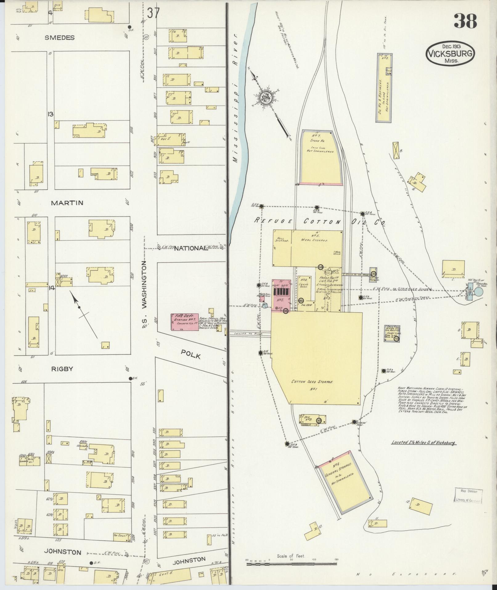 Sanborn Fire Insurance Map from Vicksburg, Warren County, Mississippi (1913), Sheet #0038 - Historic Sanborn Fire Insurance Map Print, vintage old map wall art, antique decor, genealogy gift, Mississippi Mississippi map