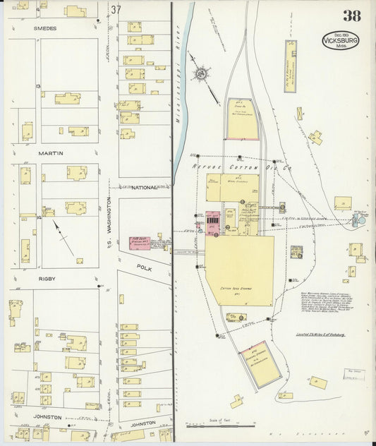 Sanborn Fire Insurance Map from Vicksburg, Warren County, Mississippi (1913), Sheet #0038 - Historic Sanborn Fire Insurance Map Print, vintage old map wall art, antique decor, genealogy gift, Mississippi Mississippi map