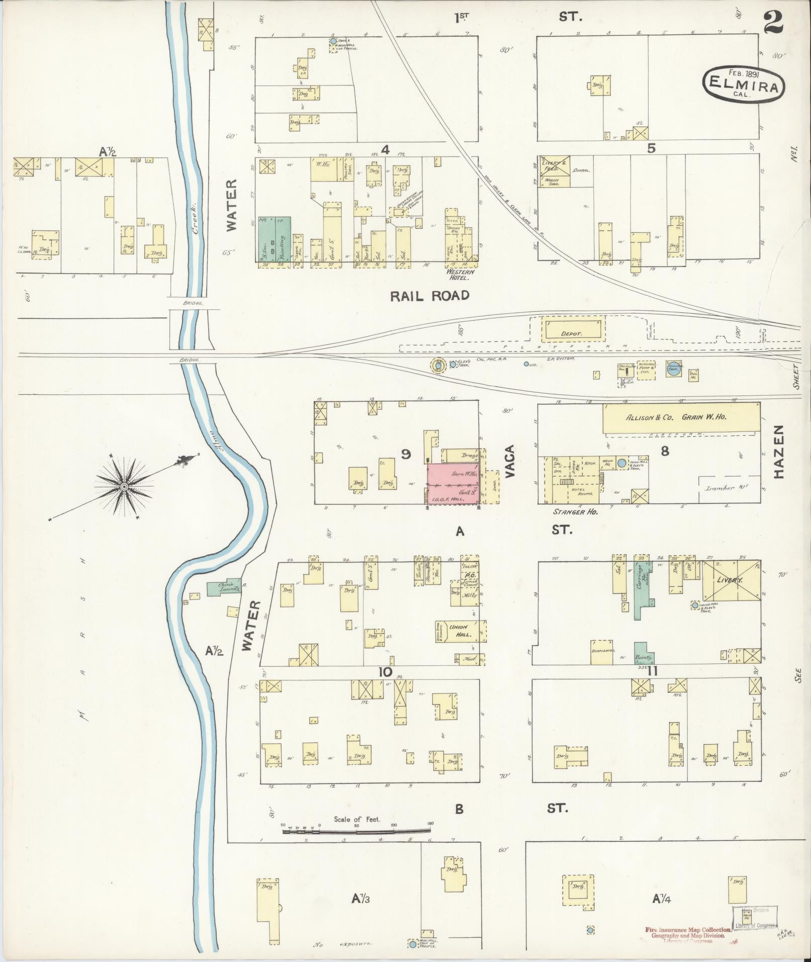 Sanborn Fire Insurance Map from Elmira, Solano County, California (1890), Sheet #0002 - Historic Sanborn Fire Insurance Map Print, vintage old map wall art, antique decor, genealogy gift, California California map
