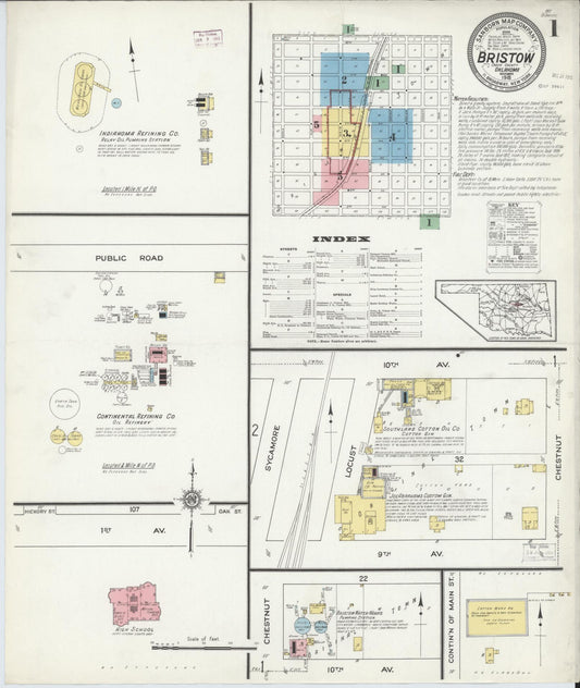 Sanborn Fire Insurance Map from Bristow, Creek County, Oklahoma (1915), Sheet #0001 - Historic Sanborn Fire Insurance Map Print, vintage old map wall art, antique decor, genealogy gift, Oklahoma Oklahoma map