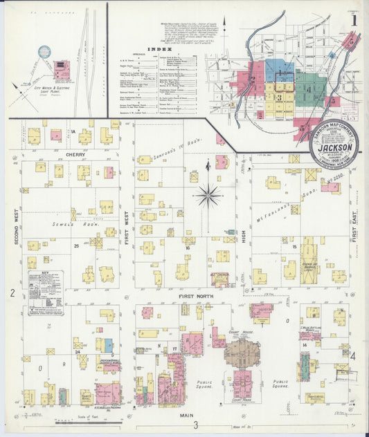 Sanborn Fire Insurance Map from Jackson, Cape Girardeau County, Missouri (1908), Sheet #0001 - Historic Sanborn Fire Insurance Map Print, vintage old map wall art, antique decor, genealogy gift, Missouri Missouri map