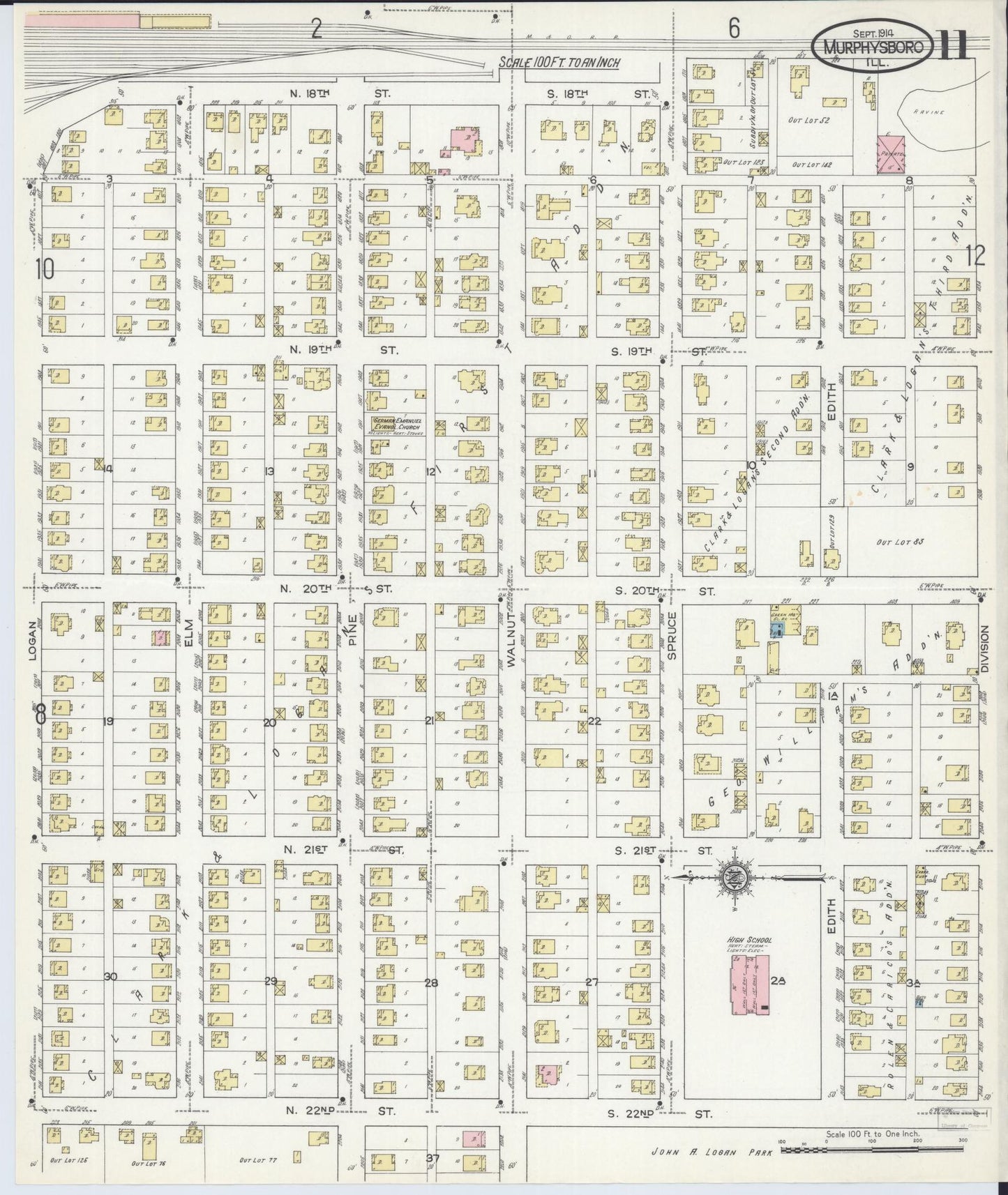 Sanborn Fire Insurance Map from Murphysboro, Jackson County, Illinois (1914), Sheet #0011 - Historic Sanborn Fire Insurance Map Print, vintage old map wall art, antique decor, genealogy gift, Illinois Illinois map