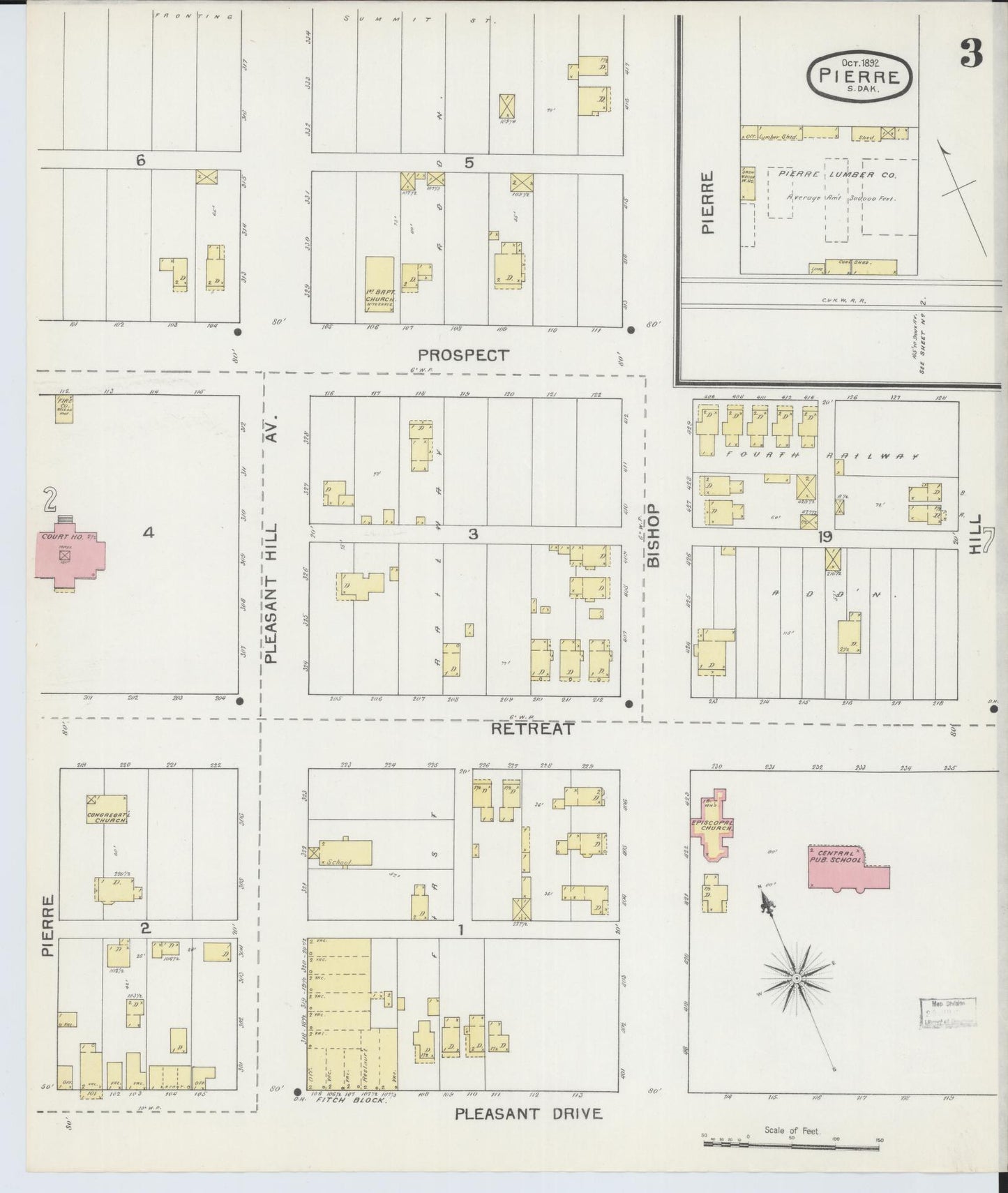 Sanborn Fire Insurance Map from Pierre, Hughes County, South Dakota (1892), Sheet #0003 - Complete Map Set gallery image, historic Sanborn map, vintage wall art, South Dakota South Dakota