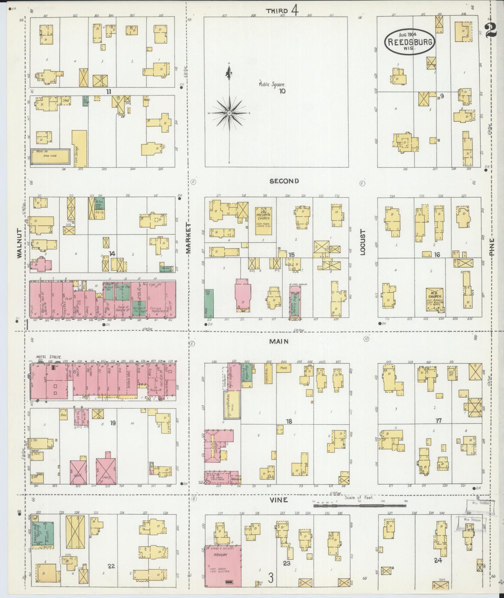 Sanborn Fire Insurance Map from Reedsburg, Sauk County, Wisconsin (1904), Sheet #0002 - Complete Map Set gallery image, historic Sanborn map, vintage wall art, Wisconsin Wisconsin