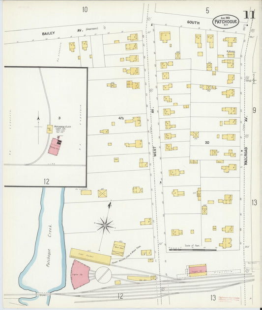 Sanborn Fire Insurance Map from Patchogue, Suffolk County, New York (1902), Sheet #0011 - Historic Sanborn Fire Insurance Map Print, vintage old map wall art, antique decor, genealogy gift, New York New York map