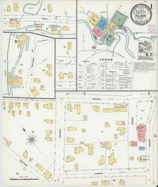 Sanborn Fire Insurance Map from Pulaski, Oswego County, New York (1906), Sheet #0001 - Historic Sanborn Fire Insurance Map Print, vintage old map wall art, antique decor, genealogy gift, New York New York map