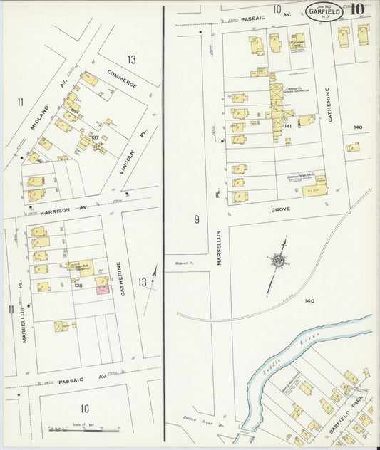 Sanborn Fire Insurance Map from Garfield, Bergen County, New Jersey (1910), Sheet #0010 - Historic Sanborn Fire Insurance Map Print, vintage old map wall art, antique decor, genealogy gift, New Jersey New Jersey map