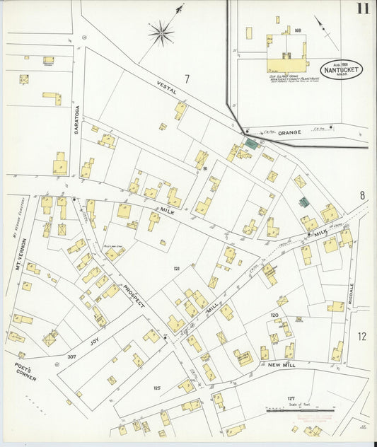 Sanborn Fire Insurance Map from Nantucket, Nantucket County, Massachusetts (1909), Sheet #0011 - Historic Sanborn Fire Insurance Map Print, vintage old map wall art, antique decor, genealogy gift, Massachusetts Massachusetts map