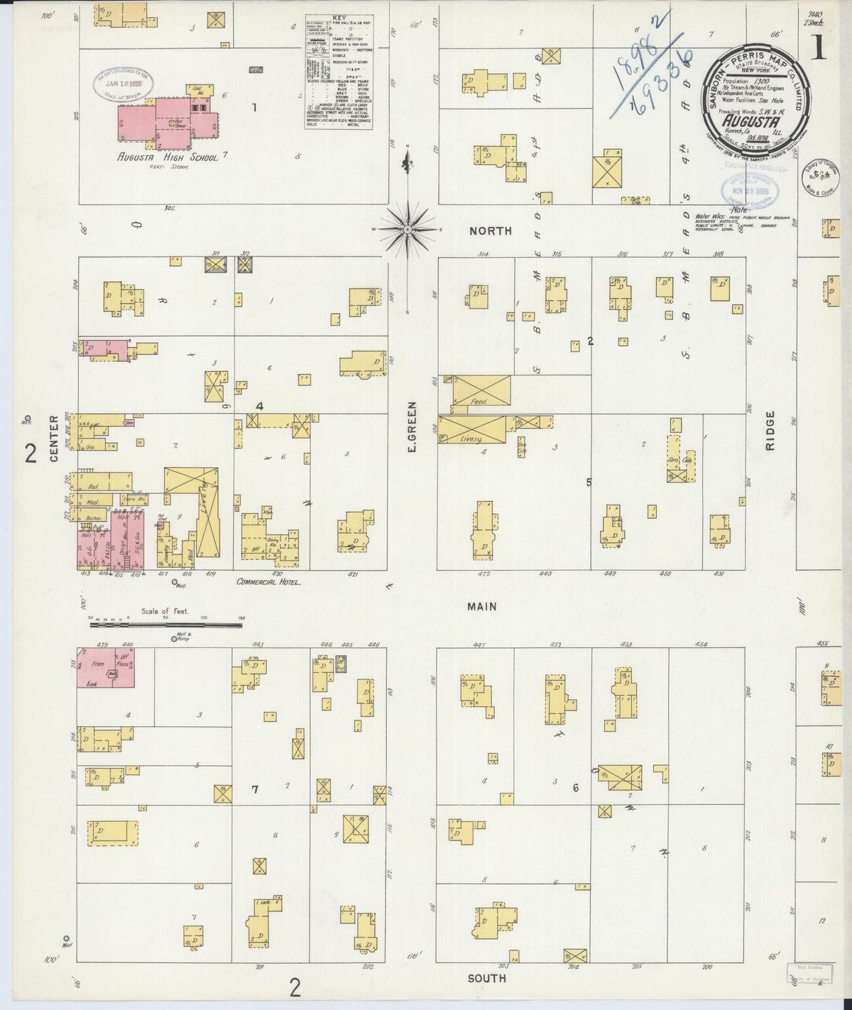 Sanborn Fire Insurance Map from Augusta, Hancock County, Illinois (1898), Sheet #0001 - Complete Map Set gallery image, historic Sanborn map, vintage wall art, Illinois Illinois