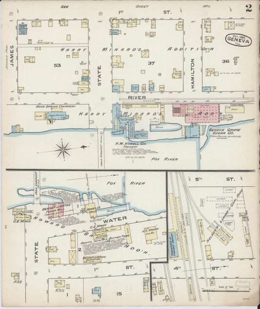 Sanborn Fire Insurance Map from Geneva, Kane County, Illinois (1885), Sheet #0002 - Historic Sanborn Fire Insurance Map Print, vintage old map wall art, antique decor, genealogy gift, Illinois Illinois map