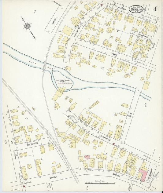 Sanborn Fire Insurance Map from Berlin, Coos County, New Hampshire (1914), Sheet #0004 - Historic Sanborn Fire Insurance Map Print, vintage old map wall art, antique decor, genealogy gift, New Hampshire New Hampshire map