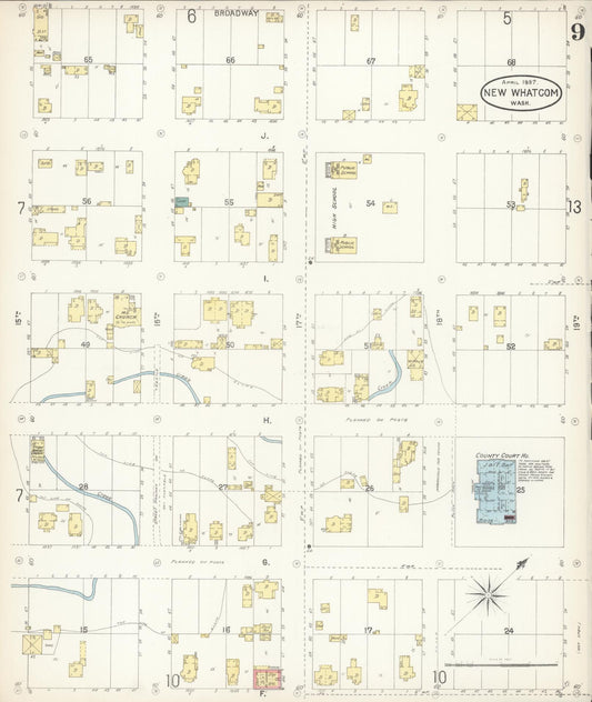 Sanborn Fire Insurance Map from New Whatcom, Whatcom County, Washington (1897), Sheet #0009 - Historic Sanborn Fire Insurance Map Print, vintage old map wall art, antique decor, genealogy gift, Washington Washington map