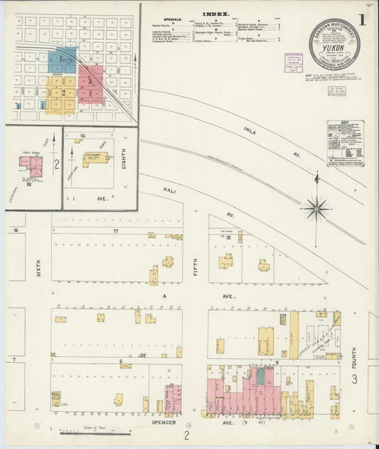 Sanborn Fire Insurance Map from Yukon, Canadian County, Oklahoma (1904), Sheet #0001 - Complete Map Set gallery image, historic Sanborn map, vintage wall art, Oklahoma Oklahoma