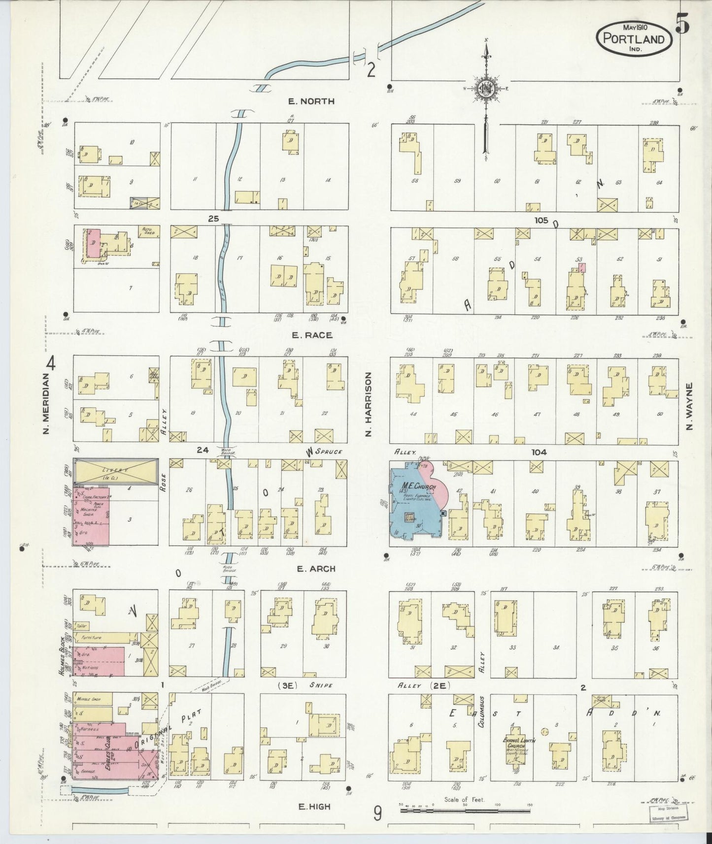Sanborn Fire Insurance Map from Portland, Jay County, Indiana (1910), Sheet #0005 - Complete Map Set gallery image, historic Sanborn map, vintage wall art, Indiana Indiana