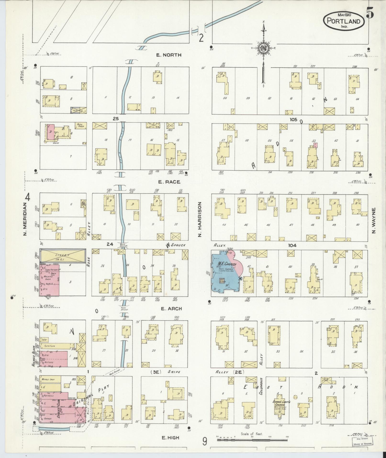 Sanborn Fire Insurance Map from Portland, Jay County, Indiana (1910), Sheet #0005 - Complete Map Set gallery image, historic Sanborn map, vintage wall art, Indiana Indiana