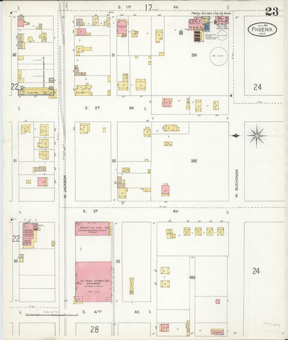 Sanborn Fire Insurance Map from Phoenix, Maricopa County, Arizona (1901), Sheet #0023 - Complete Map Set gallery image, historic Sanborn map, vintage wall art, Arizona Arizona