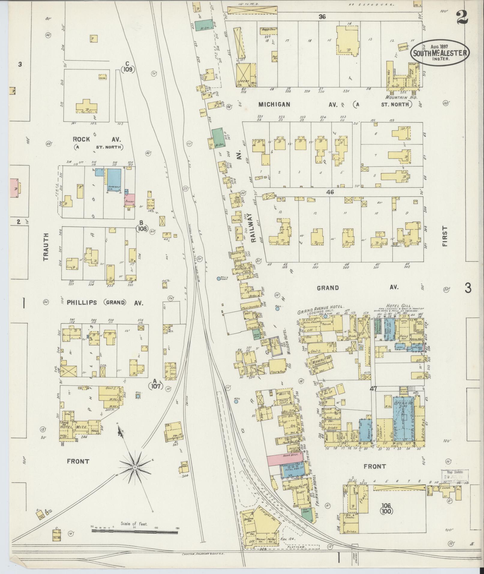 Sanborn Fire Insurance Map from South McAlester, Pittsburg County, Oklahoma (1897), Sheet #0002 - Historic Sanborn Fire Insurance Map Print, vintage old map wall art, antique decor, genealogy gift, Oklahoma Oklahoma map