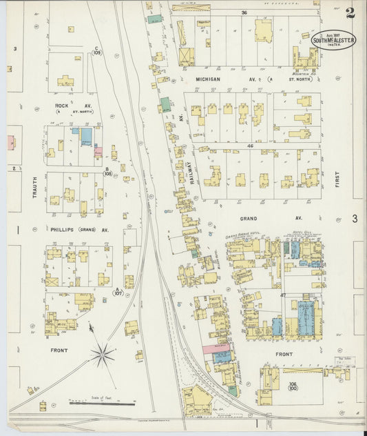 Sanborn Fire Insurance Map from South McAlester, Pittsburg County, Oklahoma (1897), Sheet #0002 - Historic Sanborn Fire Insurance Map Print, vintage old map wall art, antique decor, genealogy gift, Oklahoma Oklahoma map