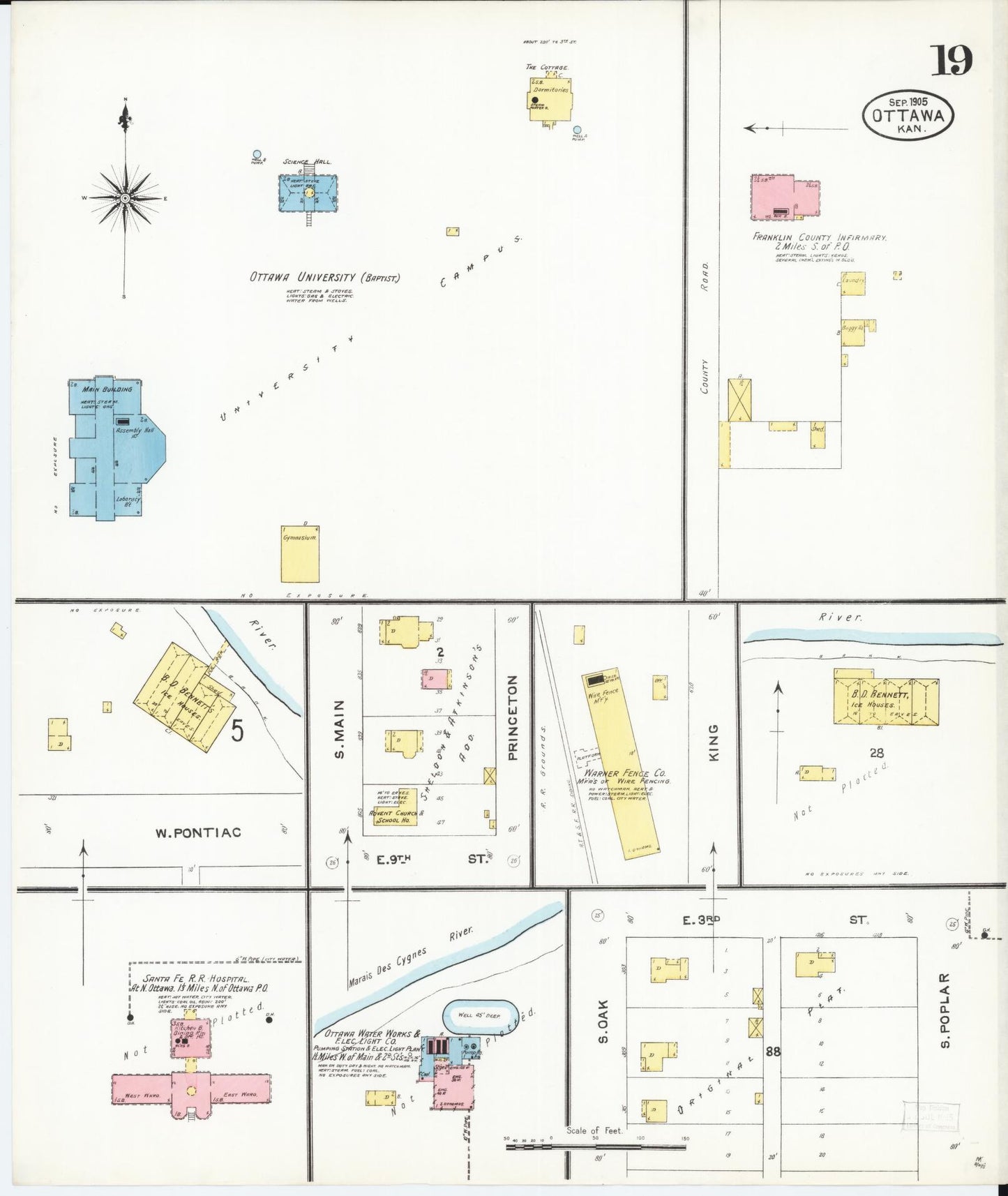Sanborn Fire Insurance Map from Ottawa, Franklin County, Kansas (1905), Sheet #0019 - Complete Map Set gallery image, historic Sanborn map, vintage wall art, Kansas Kansas
