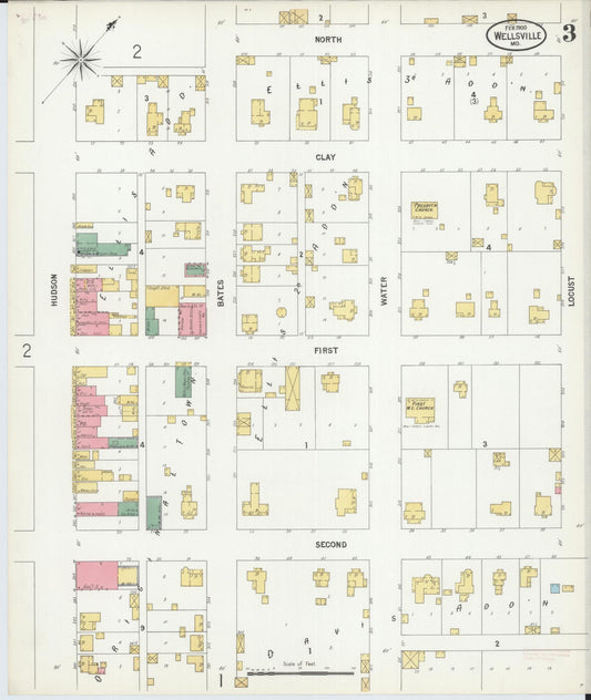 Sanborn Fire Insurance Map from Wellsville, Montgomery County, Missouri (1900), Sheet #0003 - Historic Sanborn Fire Insurance Map Print, vintage old map wall art, antique decor, genealogy gift, Missouri Missouri map