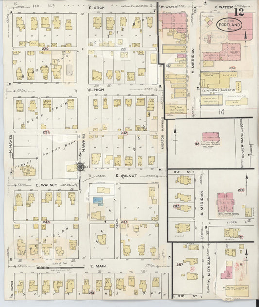 Sanborn Fire Insurance Map from Portland, Jay County, Indiana (1946), Sheet #0012 - Historic Sanborn Fire Insurance Map Print, vintage old map wall art, antique decor, genealogy gift, Indiana Indiana map