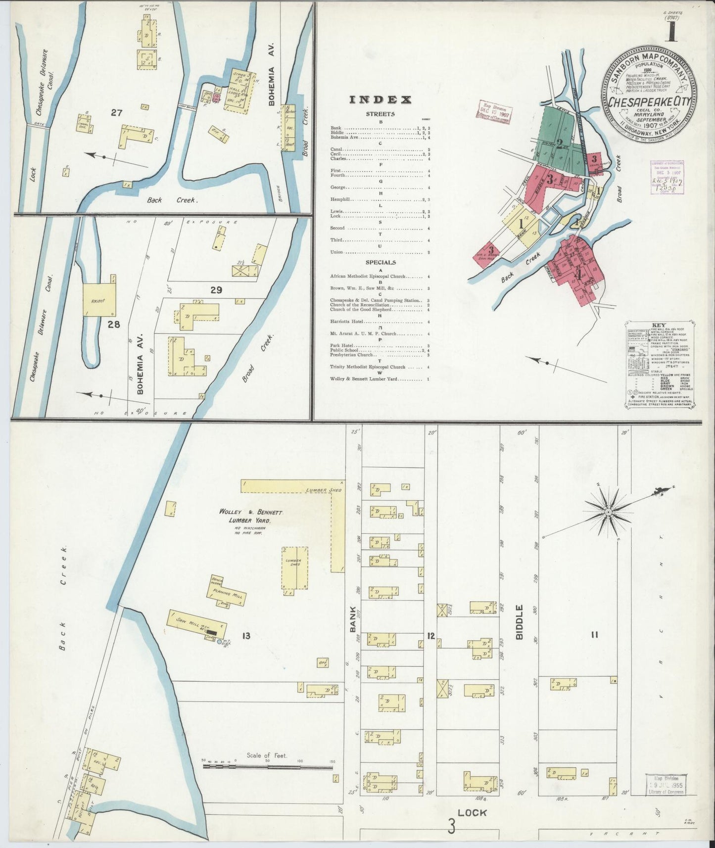 Sanborn Fire Insurance Map from Chesapeake City, Cecil County, Maryland (1907), Sheet #0001 - Complete Map Set gallery image, historic Sanborn map, vintage wall art, Maryland Maryland