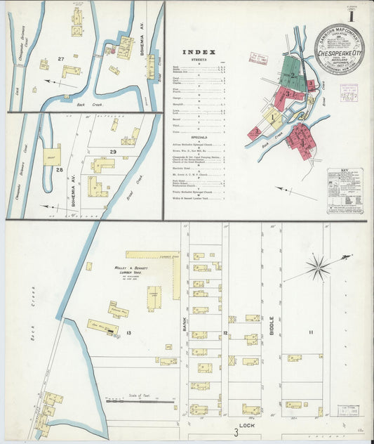 Sanborn Fire Insurance Map from Chesapeake City, Cecil County, Maryland (1907), Sheet #0001 - Complete Map Set gallery image, historic Sanborn map, vintage wall art, Maryland Maryland