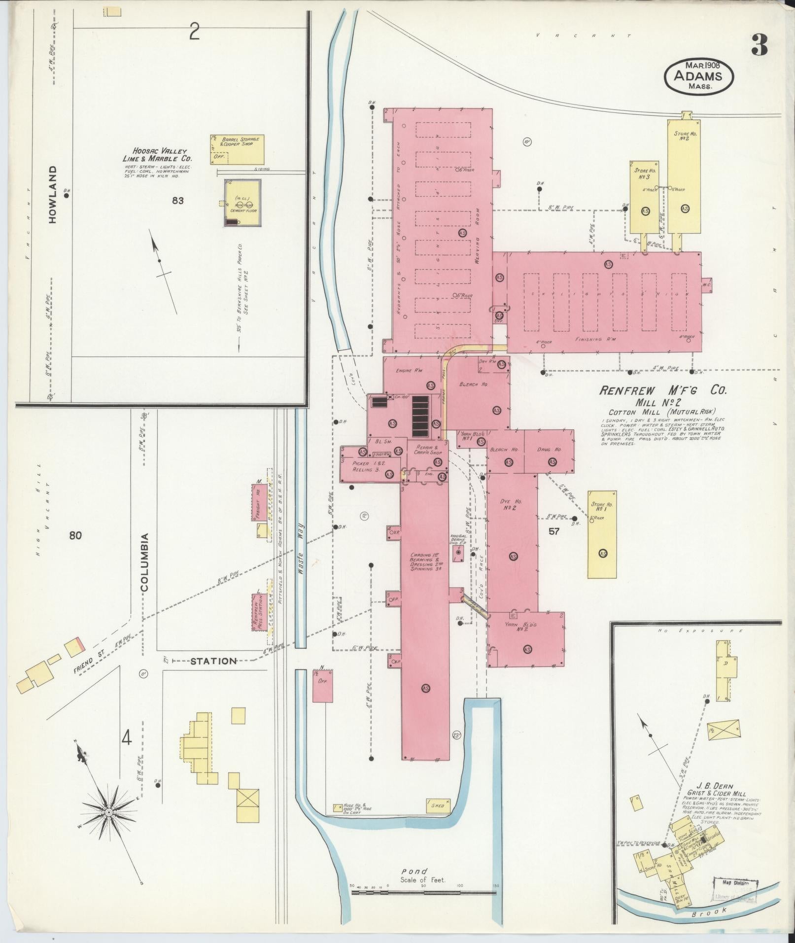 Sanborn Fire Insurance Map from Adams, Berkshire County, Massachusetts (1908), Sheet #0003 - Complete Map Set gallery image, historic Sanborn map, vintage wall art, Massachusetts Massachusetts
