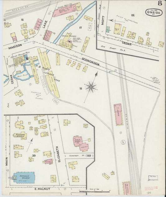 Sanborn Fire Insurance Map from Oneida, Madison County, New York (1890), Sheet #0008 - Historic Sanborn Fire Insurance Map Print, vintage old map wall art, antique decor, genealogy gift, New York New York map
