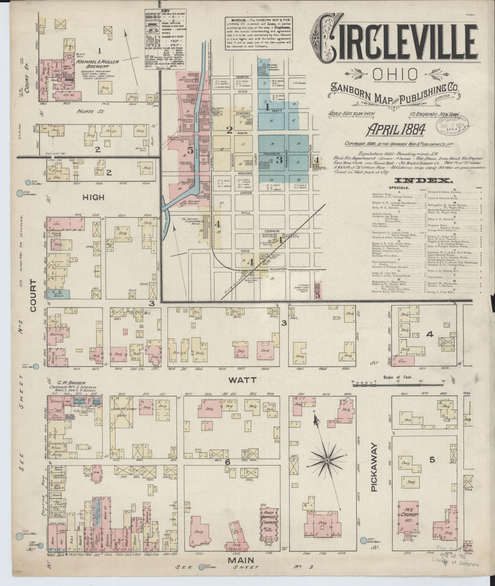 Sanborn Fire Insurance Map from Circleville, Pickaway County, Ohio (1884), Sheet #0001 - Complete Map Set gallery image, historic Sanborn map, vintage wall art, Ohio Ohio