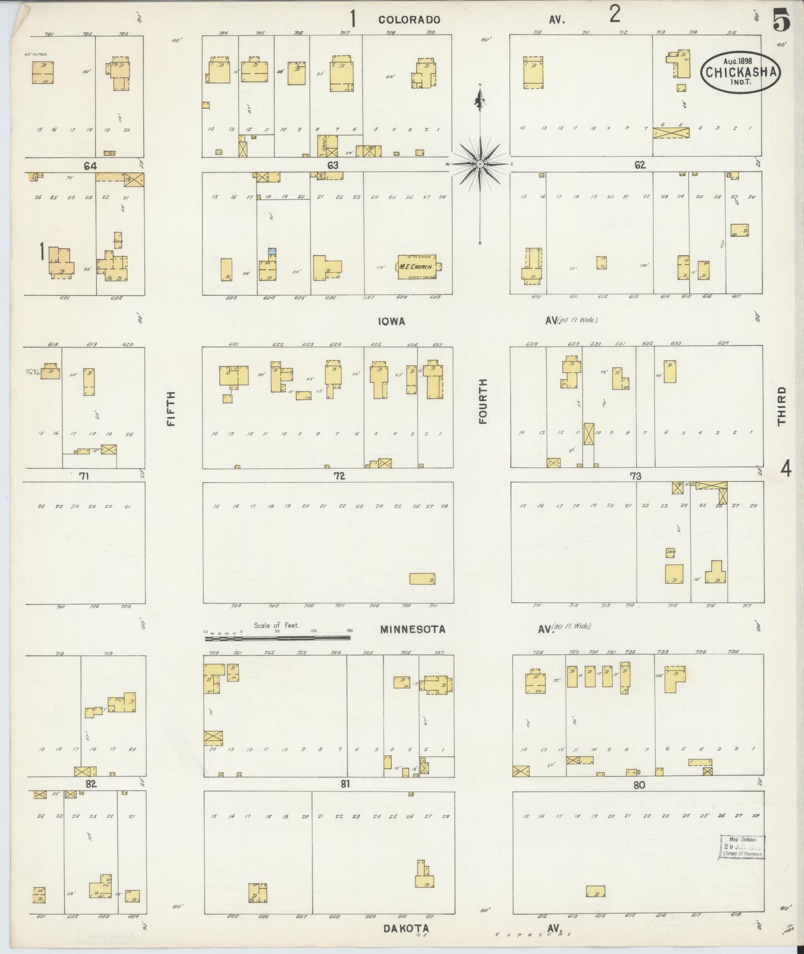 Sanborn Fire Insurance Map from Chickasha, Grady County, Oklahoma (1898), Sheet #0005 - Complete Map Set gallery image, historic Sanborn map, vintage wall art, Oklahoma Oklahoma