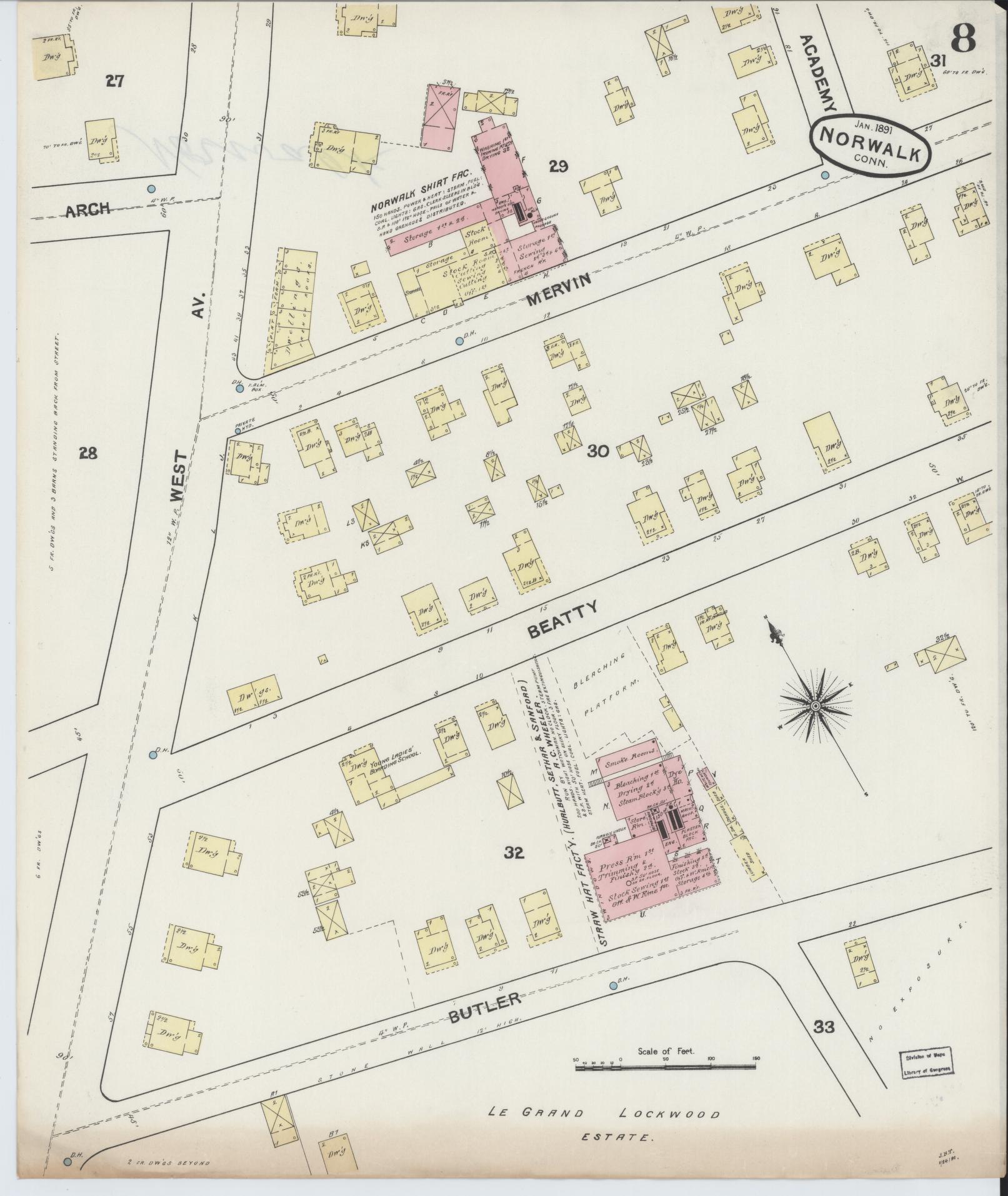 Sanborn Fire Insurance Map from Norwalk, Fairfield County, Connecticut (1891), Sheet #0007 - Complete Map Set gallery image, historic Sanborn map, vintage wall art, Connecticut Connecticut