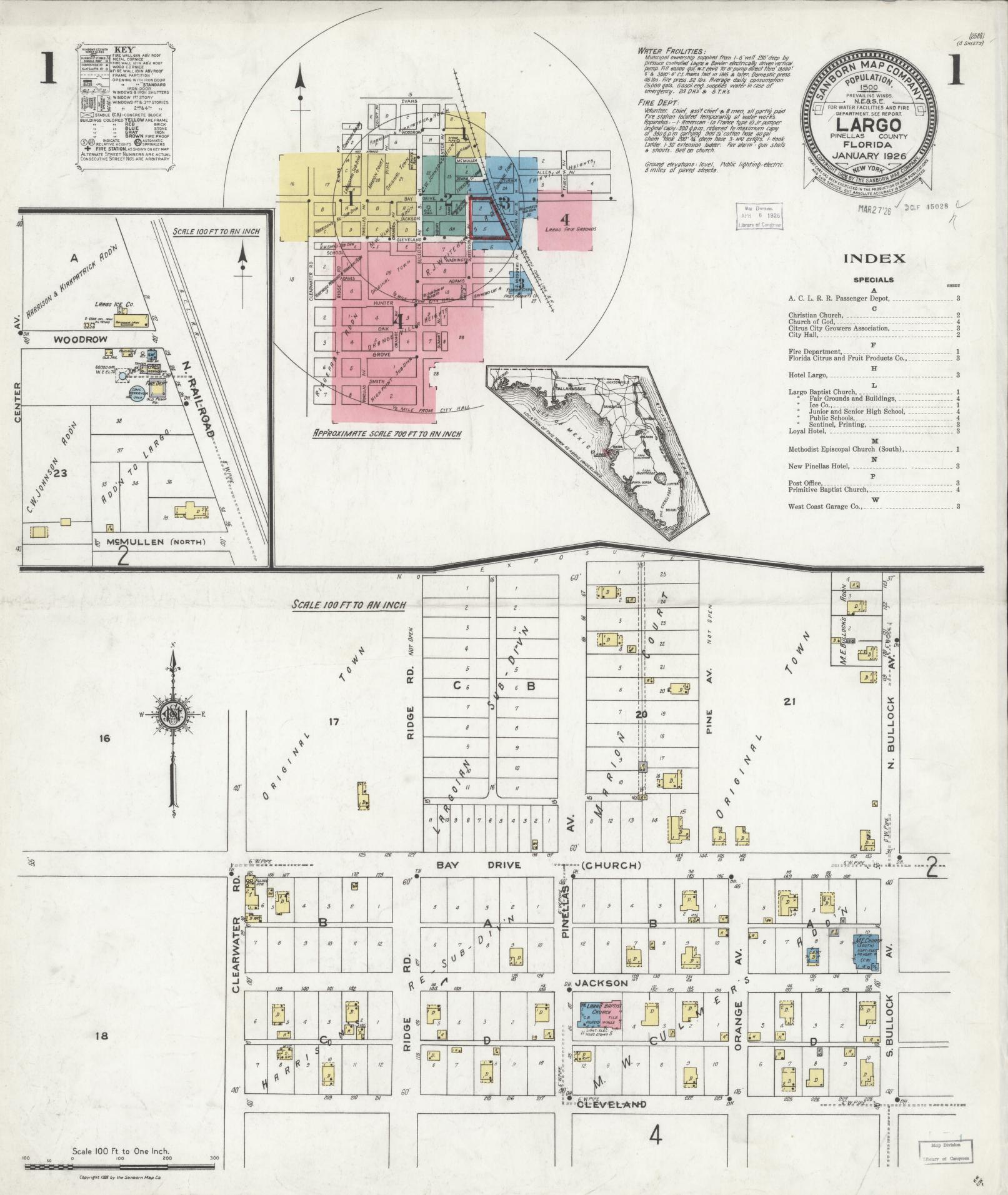 Sanborn Fire Insurance Map from Largo, Pinellas County, Florida (1926), Sheet #0001 - Historic Sanborn Fire Insurance Map Print, vintage old map wall art, antique decor, genealogy gift, Florida Florida map