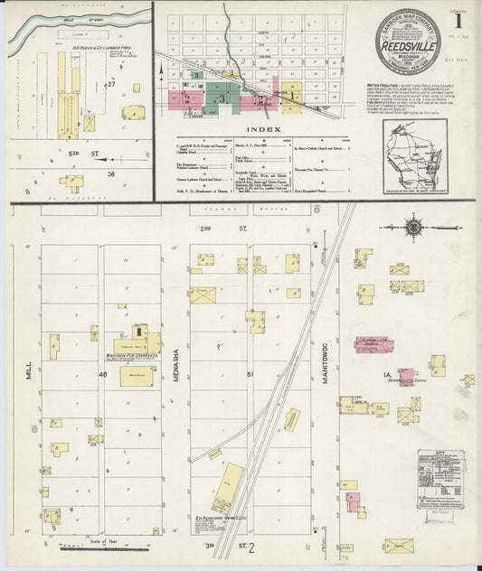 Sanborn Fire Insurance Map from Reedsville, Manitowoc County, Wisconsin (1913), Sheet #0001 - Complete Map Set gallery image, historic Sanborn map, vintage wall art, Wisconsin Wisconsin