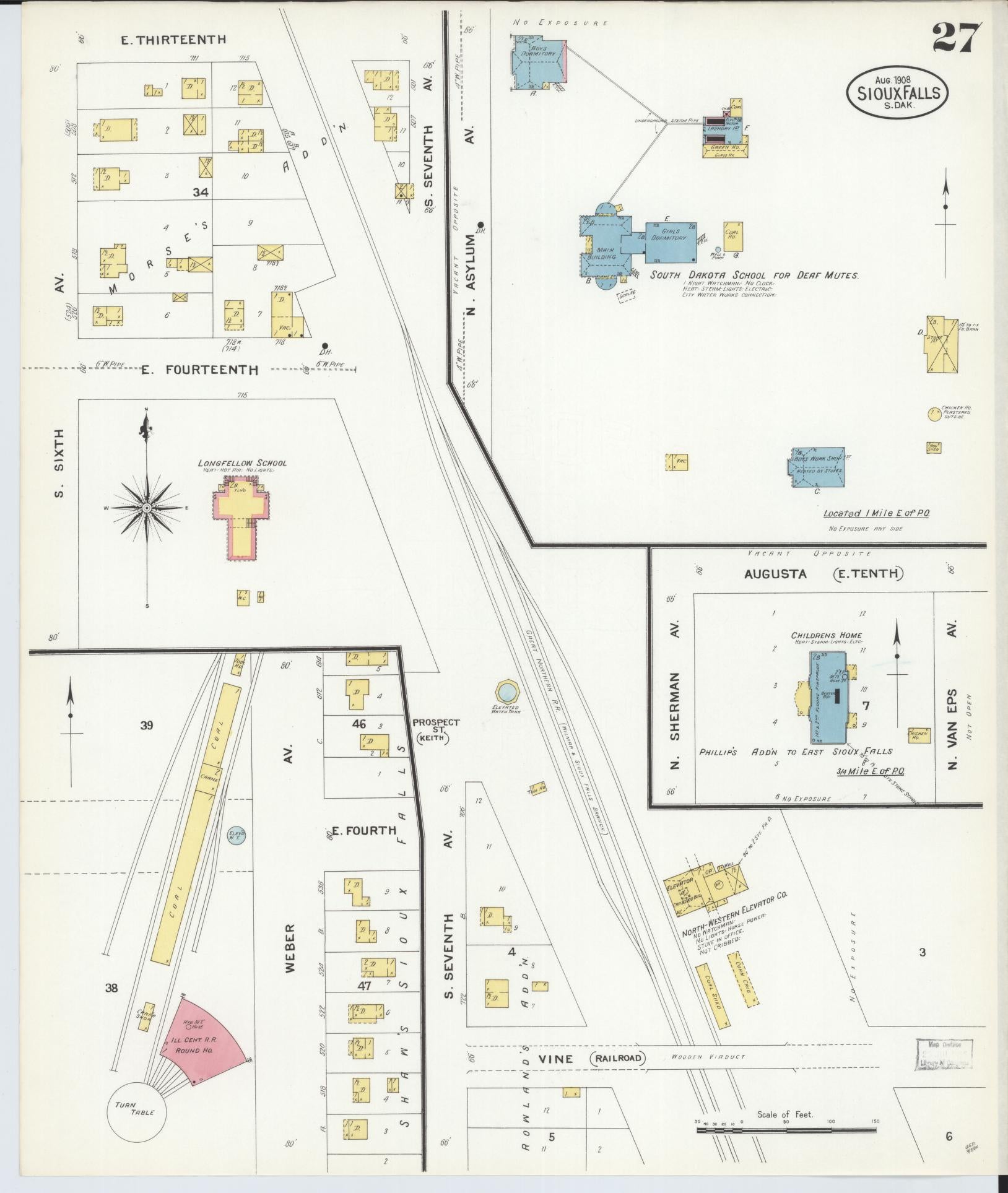 Sanborn Fire Insurance Map from Sioux Falls, Minnehaha County, South Dakota (1908), Sheet #0027 - Complete Map Set gallery image, historic Sanborn map, vintage wall art, South Dakota South Dakota