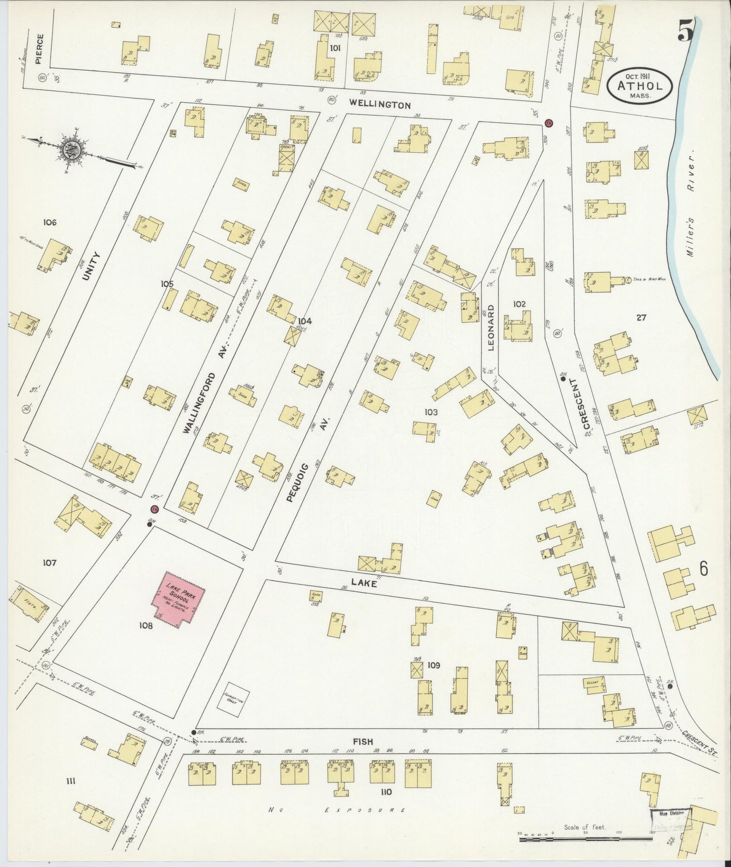 Sanborn Fire Insurance Map from Athol, Worcester County, Massachusetts (1911), Sheet #0005 - Complete Map Set gallery image, historic Sanborn map, vintage wall art, Massachusetts Massachusetts