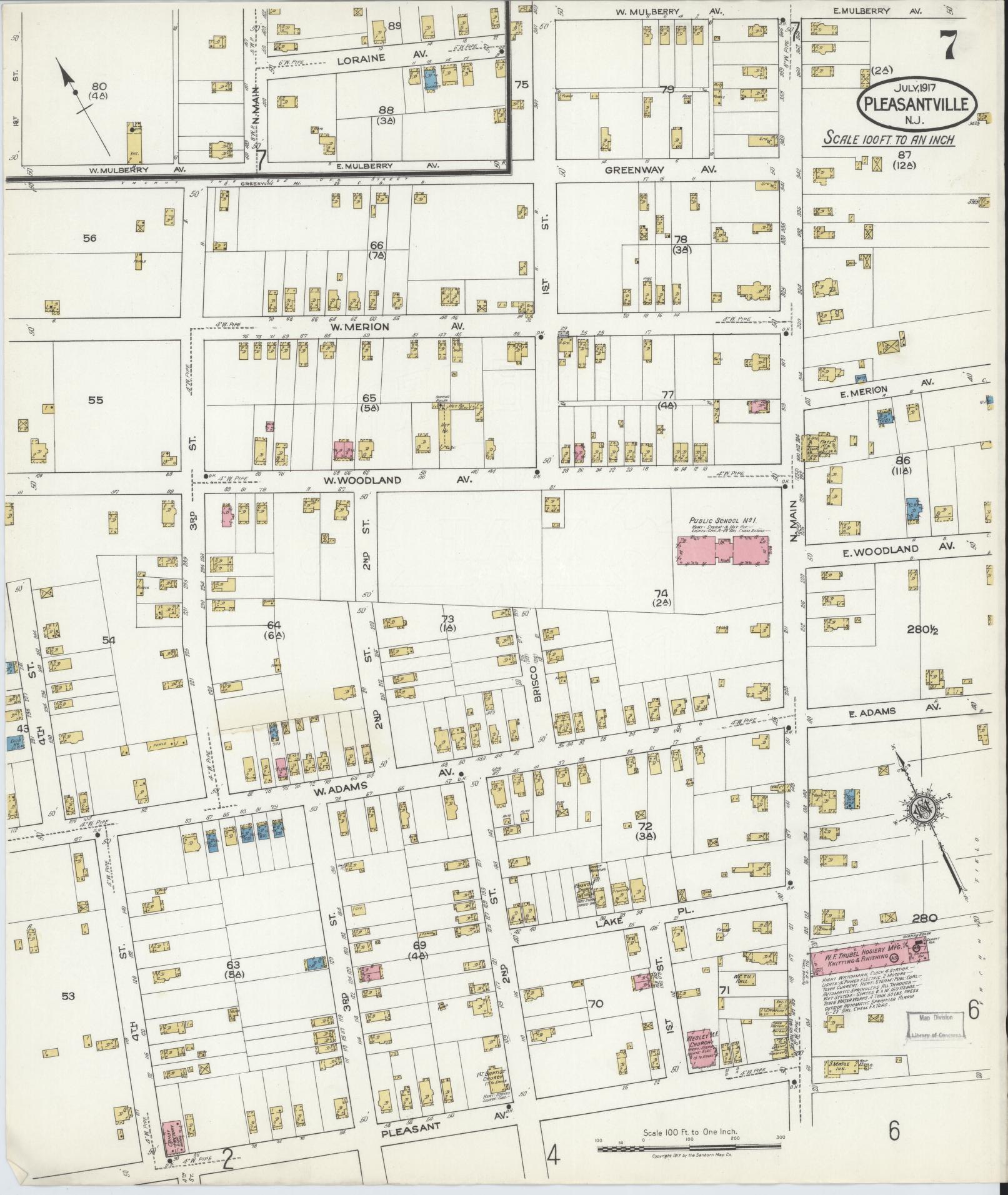 Sanborn Fire Insurance Map from Pleasantville, Atlantic County, New Jersey (1917), Sheet #0007 - Complete Map Set gallery image, historic Sanborn map, vintage wall art, New Jersey New Jersey