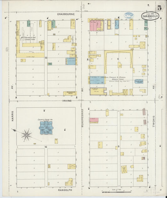 Sanborn Fire Insurance Map from San Angelo, Tom Green County, Texas (1894), Sheet #0005 - Historic Sanborn Fire Insurance Map Print, vintage old map wall art, antique decor, genealogy gift, Texas Texas map